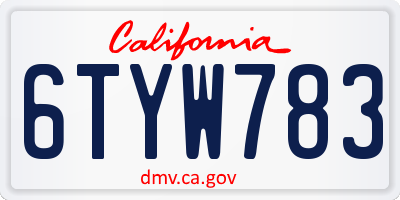 CA license plate 6TYW783