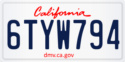 CA license plate 6TYW794