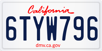 CA license plate 6TYW796