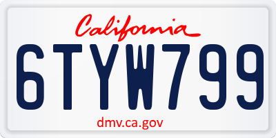 CA license plate 6TYW799