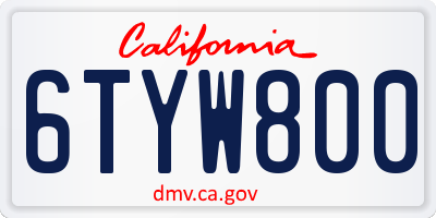 CA license plate 6TYW800