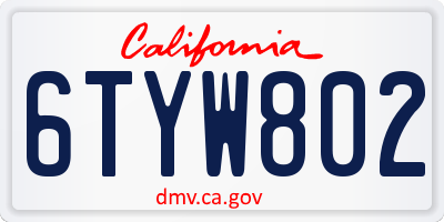 CA license plate 6TYW802