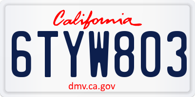 CA license plate 6TYW803