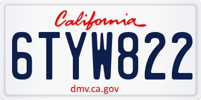 CA license plate 6TYW822
