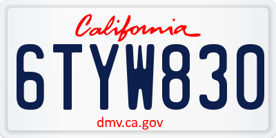 CA license plate 6TYW830