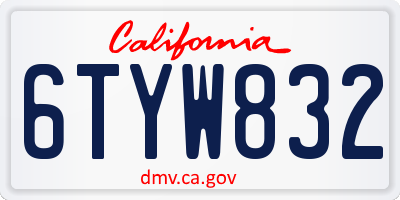 CA license plate 6TYW832