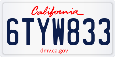 CA license plate 6TYW833