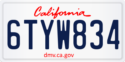 CA license plate 6TYW834
