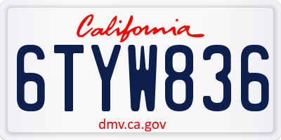 CA license plate 6TYW836