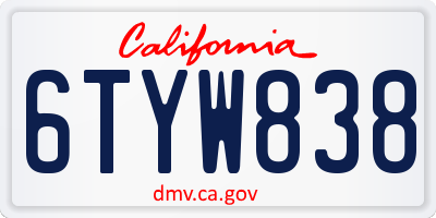 CA license plate 6TYW838