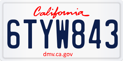 CA license plate 6TYW843