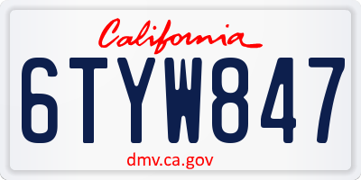 CA license plate 6TYW847