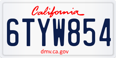 CA license plate 6TYW854