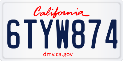 CA license plate 6TYW874