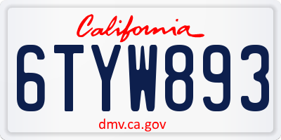 CA license plate 6TYW893