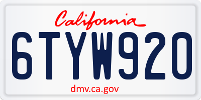 CA license plate 6TYW920