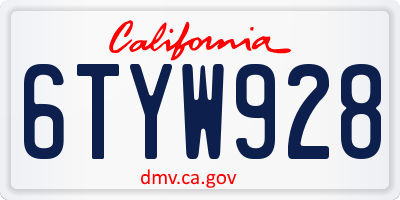 CA license plate 6TYW928