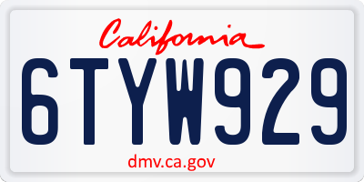 CA license plate 6TYW929