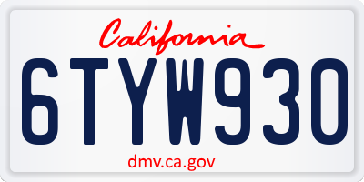 CA license plate 6TYW930
