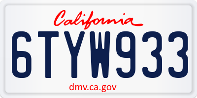 CA license plate 6TYW933
