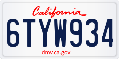 CA license plate 6TYW934