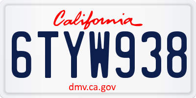 CA license plate 6TYW938
