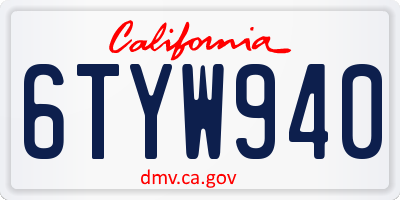 CA license plate 6TYW940