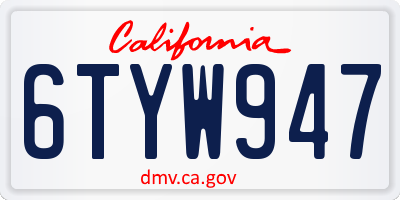 CA license plate 6TYW947