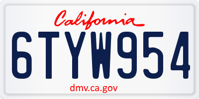 CA license plate 6TYW954