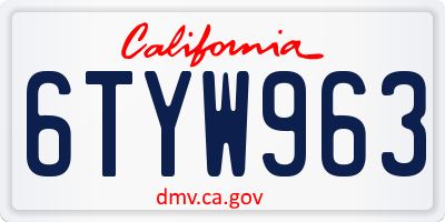 CA license plate 6TYW963