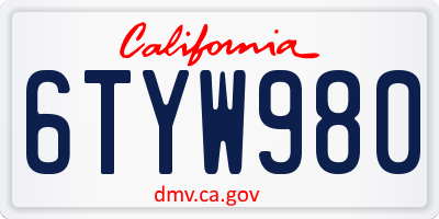 CA license plate 6TYW980