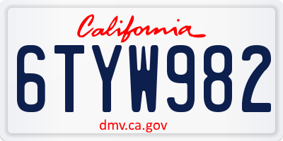 CA license plate 6TYW982