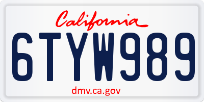 CA license plate 6TYW989