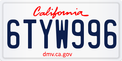 CA license plate 6TYW996