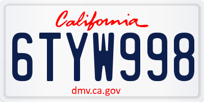 CA license plate 6TYW998