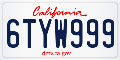 CA license plate 6TYW999