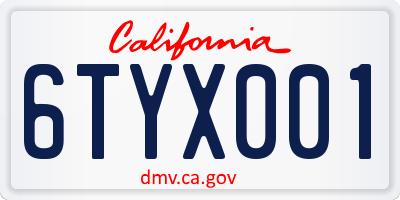 CA license plate 6TYX001