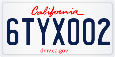 CA license plate 6TYX002