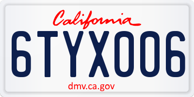 CA license plate 6TYX006