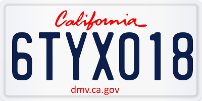 CA license plate 6TYX018