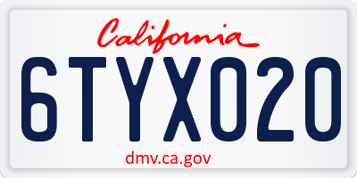 CA license plate 6TYX020