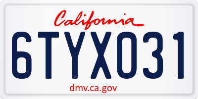 CA license plate 6TYX031