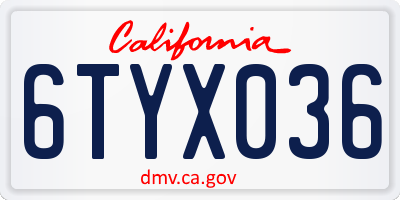 CA license plate 6TYX036