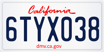 CA license plate 6TYX038