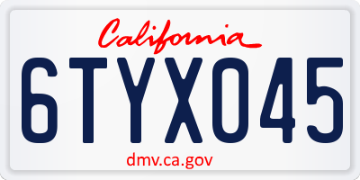 CA license plate 6TYX045