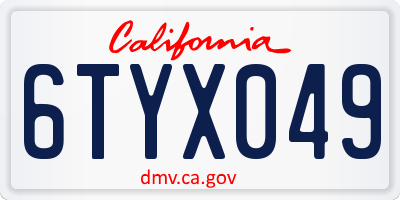 CA license plate 6TYX049