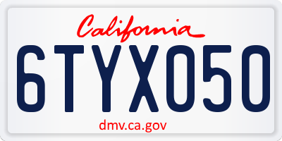 CA license plate 6TYX050