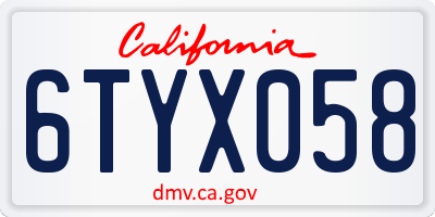 CA license plate 6TYX058
