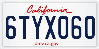 CA license plate 6TYX060