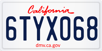 CA license plate 6TYX068